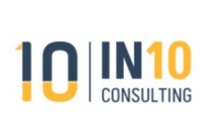 Logo for IN10 Consulting showing the text '10 IN10 CONSULTING' in blue and yellow.